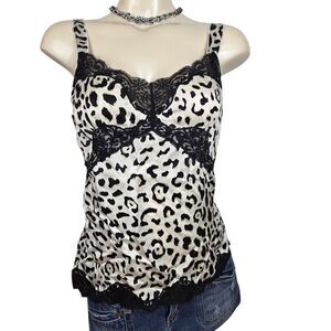 White House Black Market Animal Print 100% Silk Cami M Y2K Coquette Office Siren